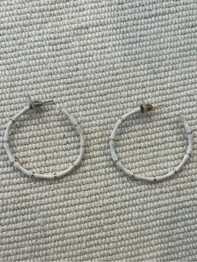 White Beaded Hoop Earrings - Gold Accent Women’s Jewelry